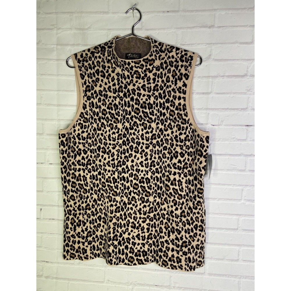 Thalia Sodi Womens XL Leopard Animal Print Sweater Knit Sleeveless Top Blouse